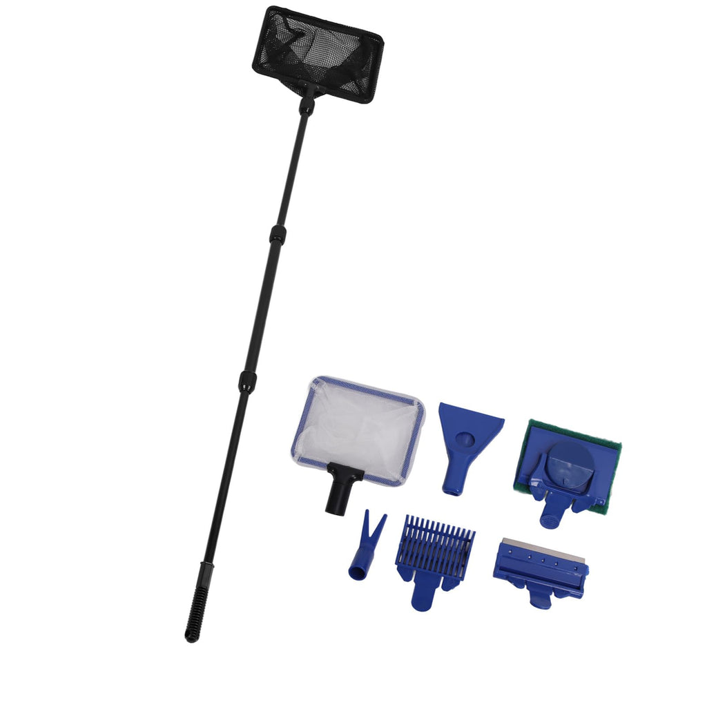 5 in 1 Aquarium Cleaning Kit with Scraper Gravel Rake Sponge Brush Fish Net S703584