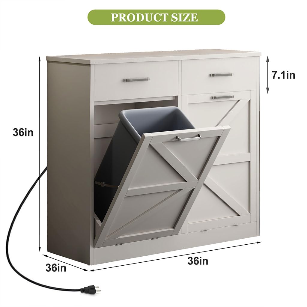 White Wooden Tilt Out Trash Cabinet C8049