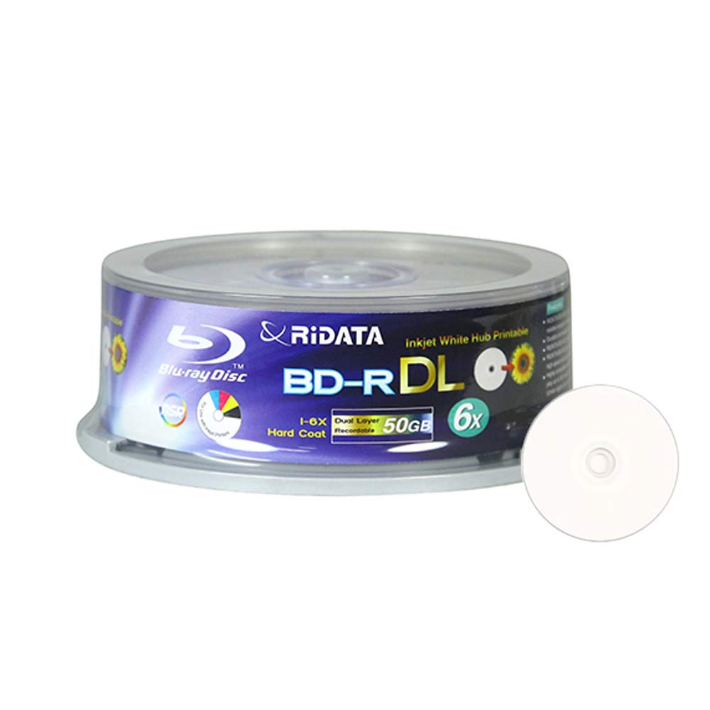 25 Pack BD-R DL Dual Layer 6X 50GB White Inkjet Printable Disc Y5033