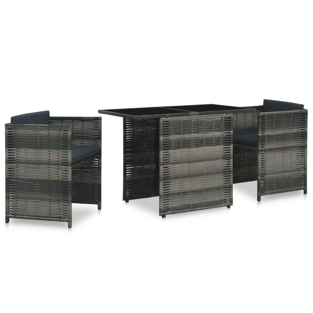 Grey 3-Piece Bistro Set with Glass-Top Table and Stacking Chairs K4531