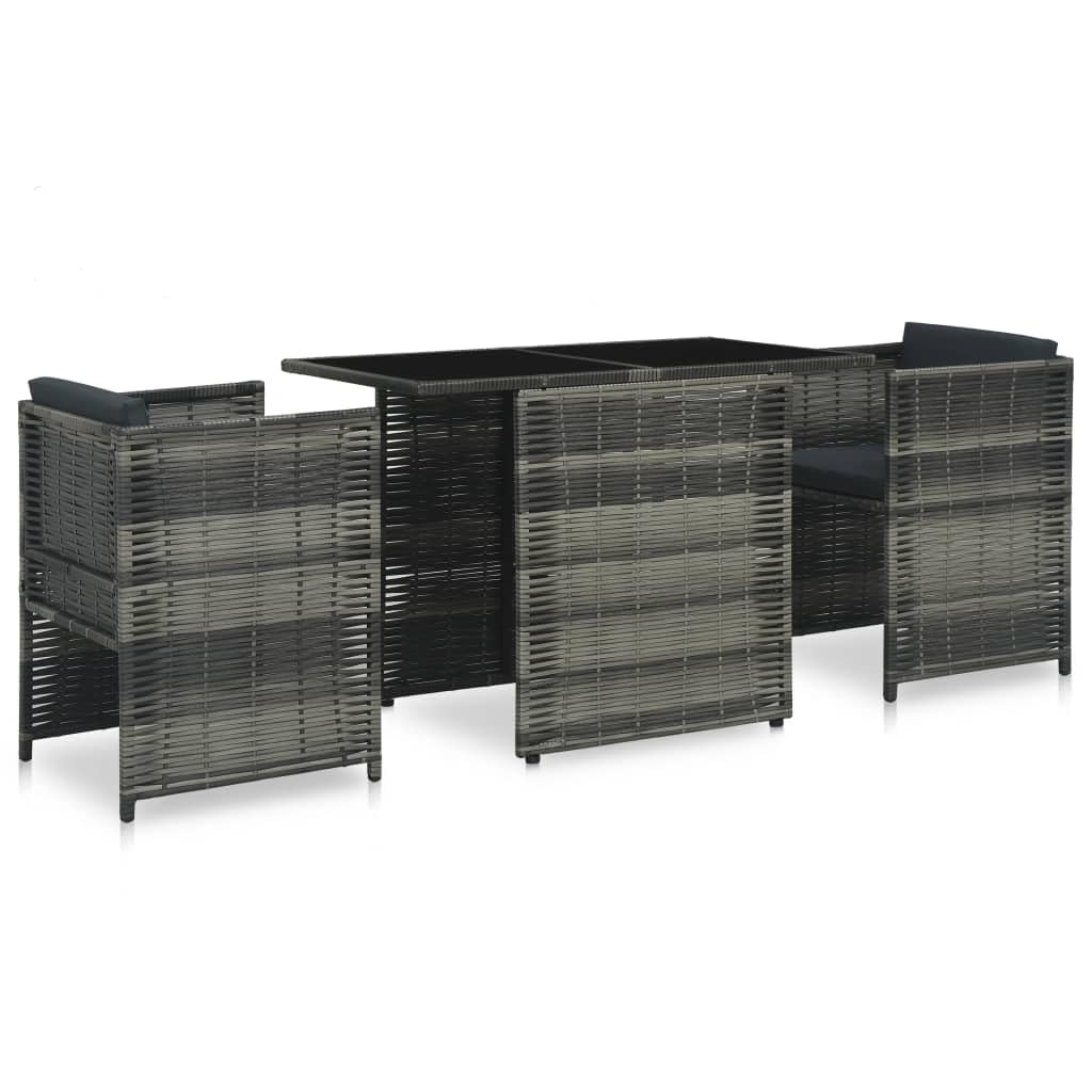 Grey 3-Piece Bistro Set with Glass-Top Table and Stacking Chairs K4531