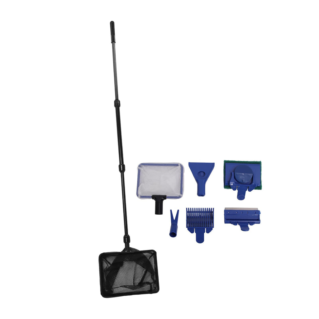 5 in 1 Aquarium Cleaning Kit with Scraper Gravel Rake Sponge Brush Fish Net S703584