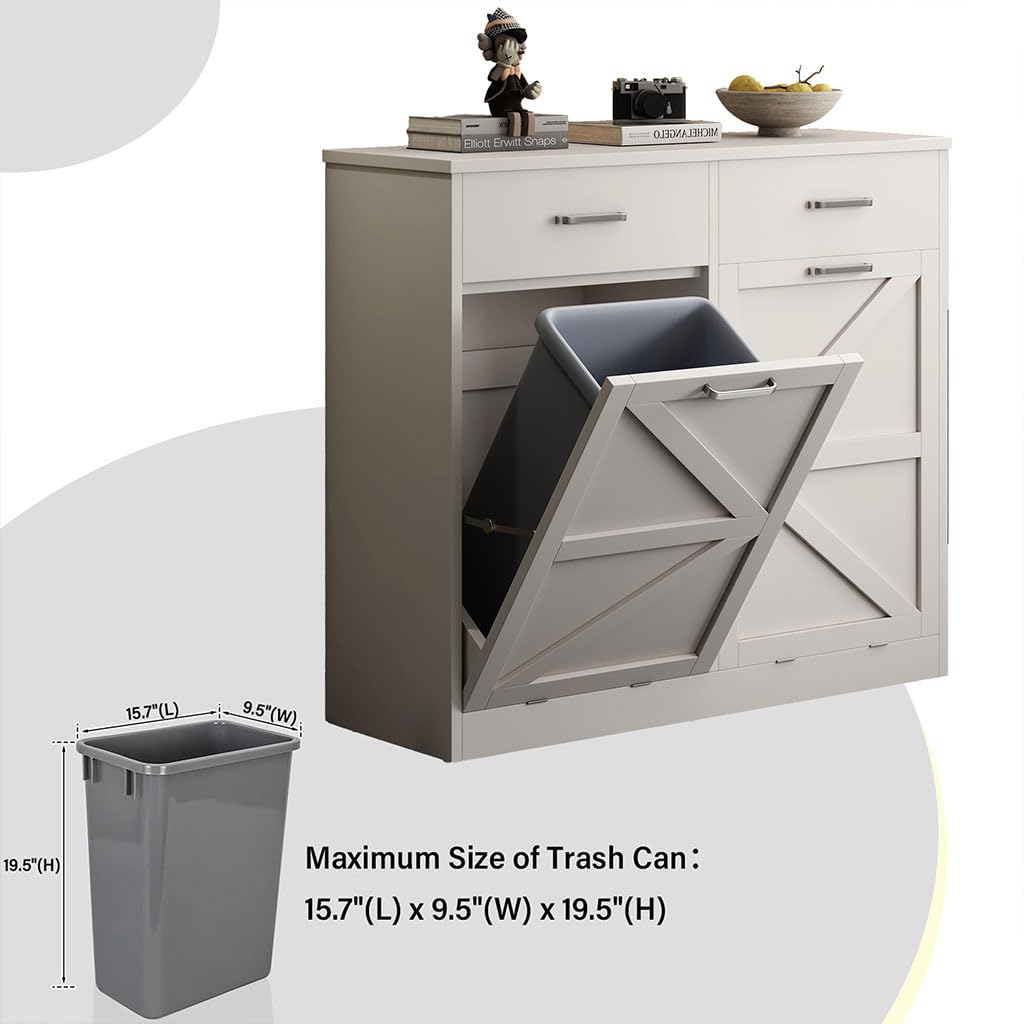 White Wooden Tilt Out Trash Cabinet C8049