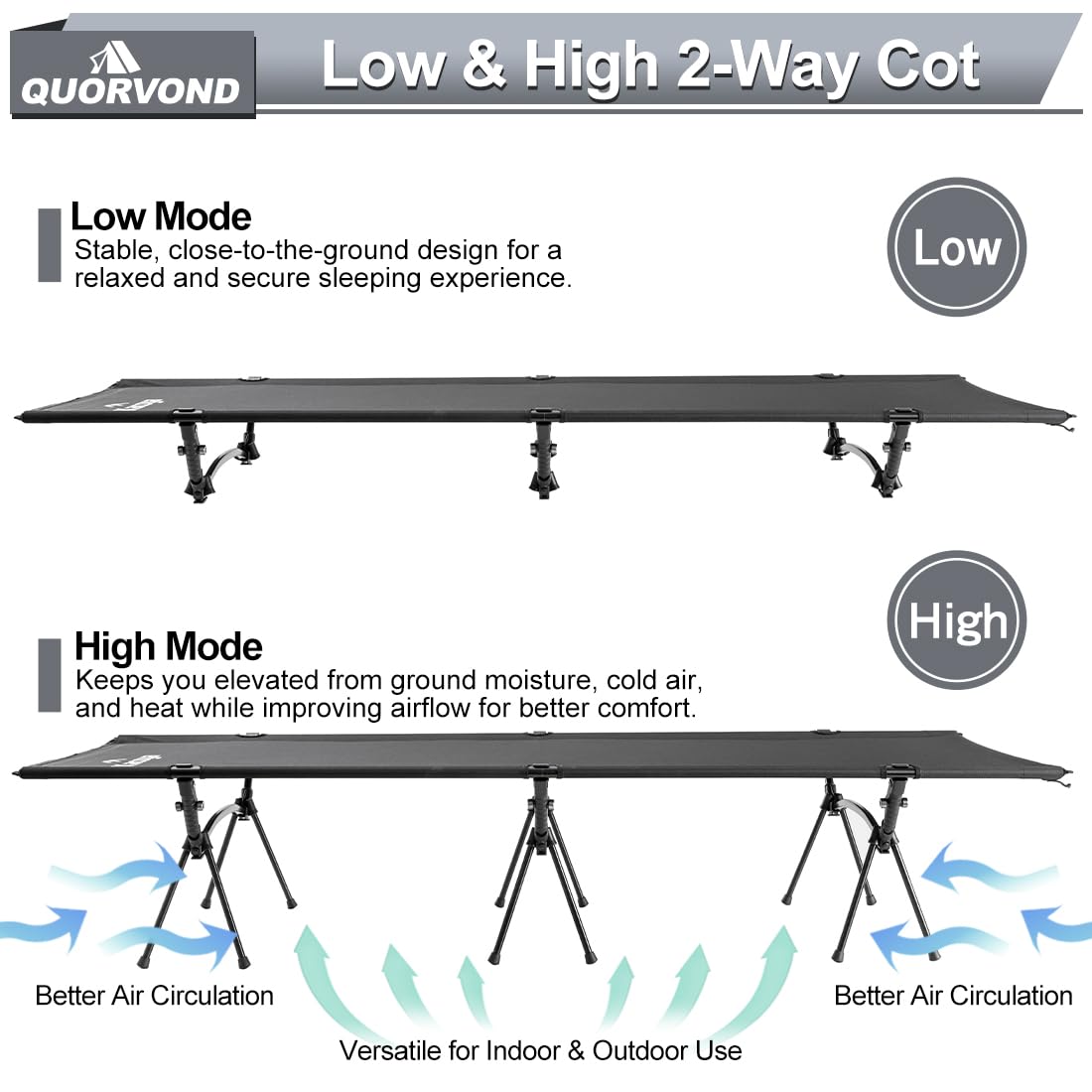 Adjustable Ultralight Folding Camping Cot 330lbs Black A766