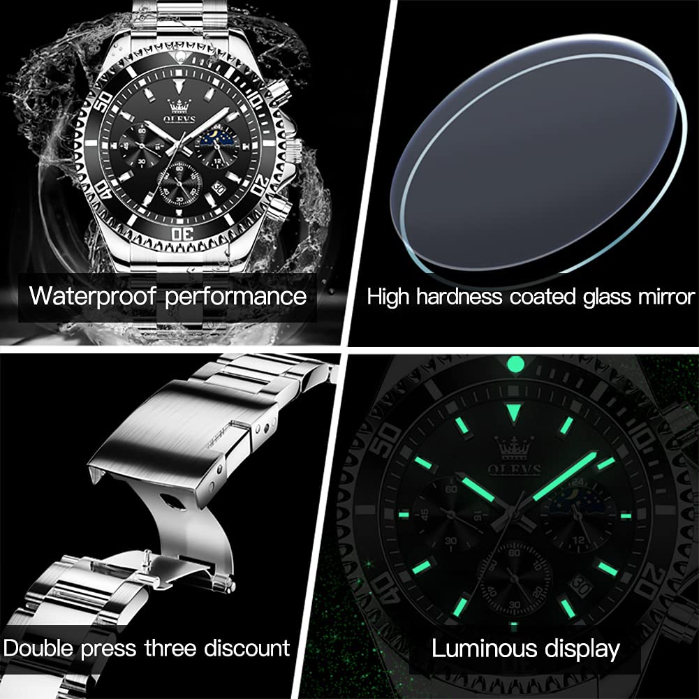 Stainless Steel Analog Quartz Chronograph Waterproof Luminous Watch J82777