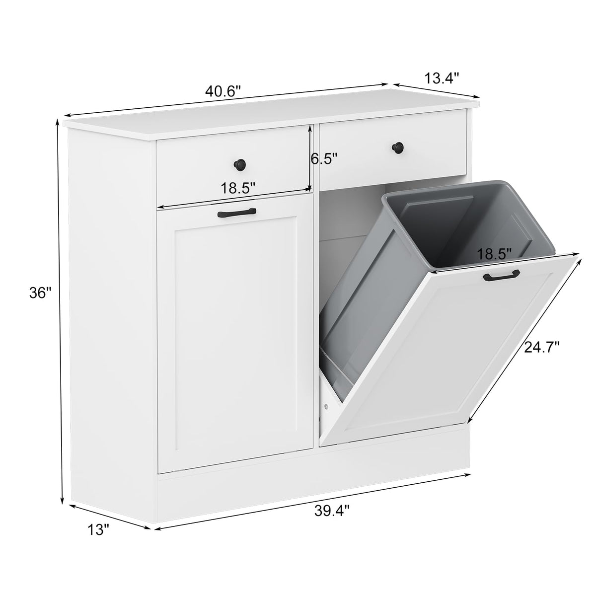 White 20-Gallon Wooden Tilt-Out Trash Can Cabinet L7765