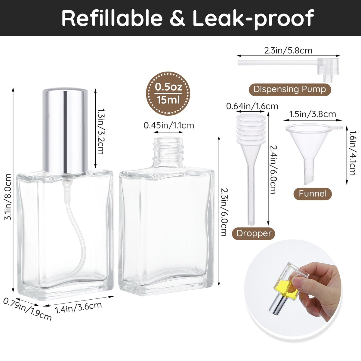 0.5oz 10pcs Glass Perfume Spray Bottle Refillable F2359
