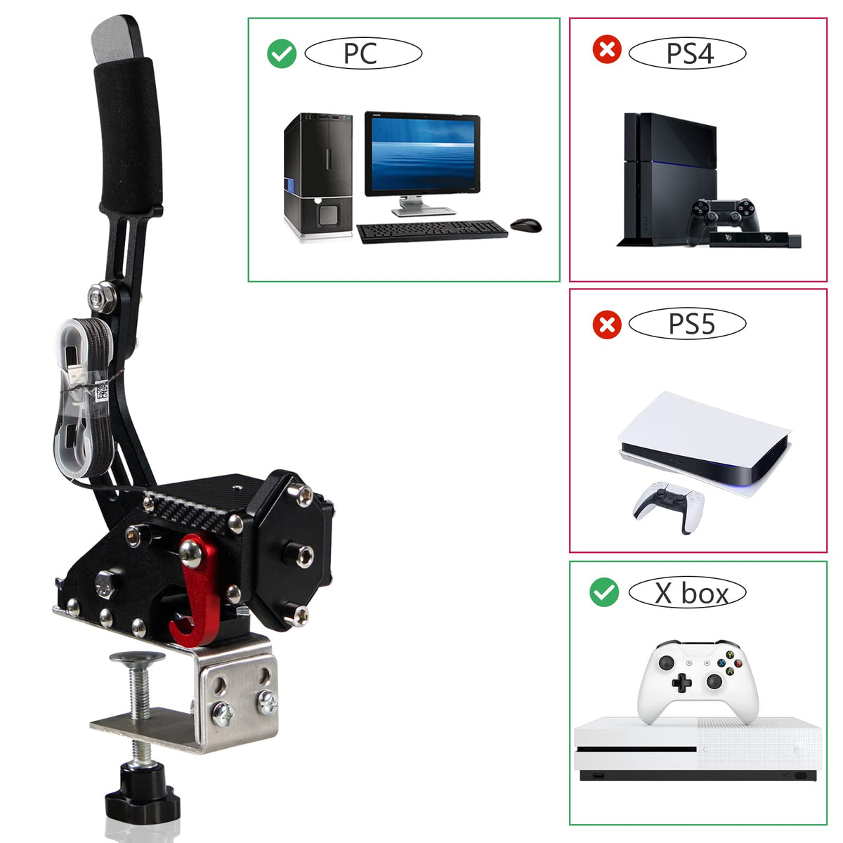 2-in-1 USB Handbrake with Hall Sensor and Clamp R365