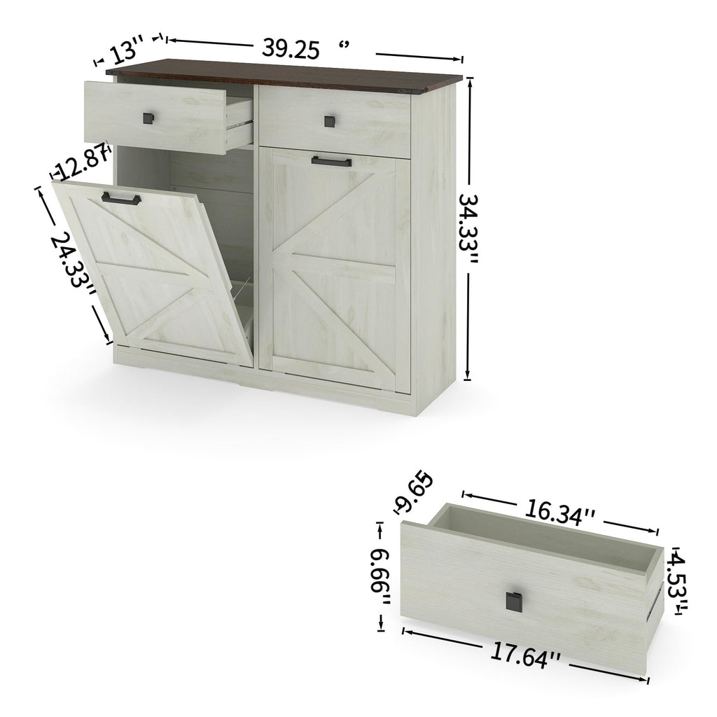 White 20 Gallon Wooden Tilt Out Trash Cabinet C27275