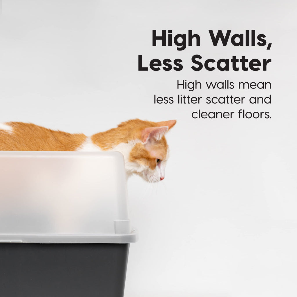 High Sided Cat Litter Box with Scatter Shield, Black R223439