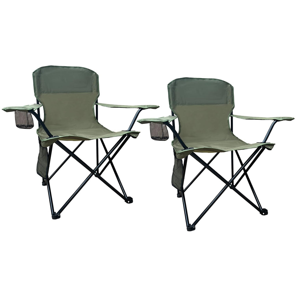 2 Pack Folding Camping Chairs with High Back, 300lbs Capacity, Green D324