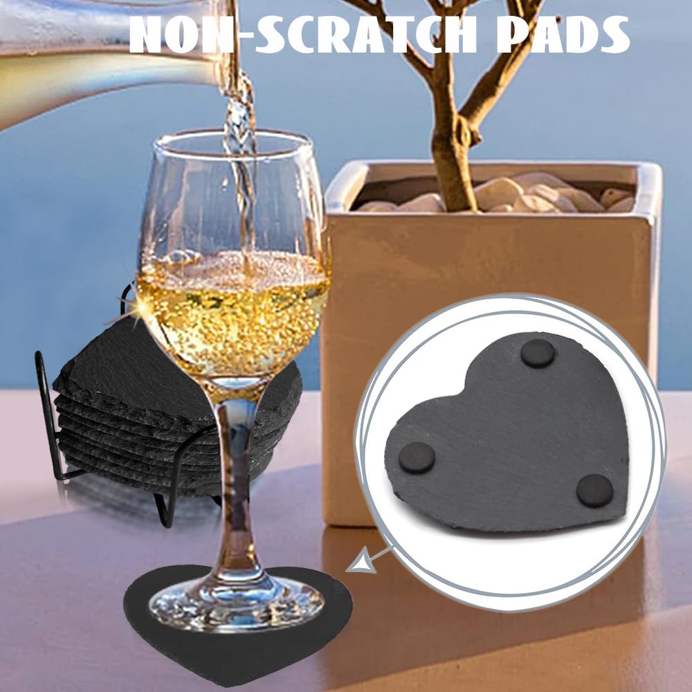 8 Pack Black Slate Coasters with Metal Holder J63255