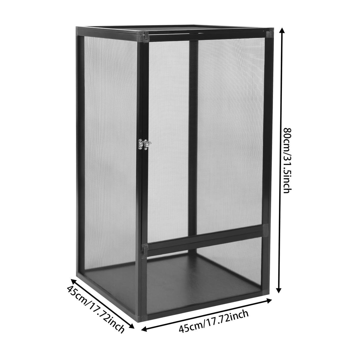 Black Large Aluminum Screen Reptile Terrarium Cage with Locking Latch X510065