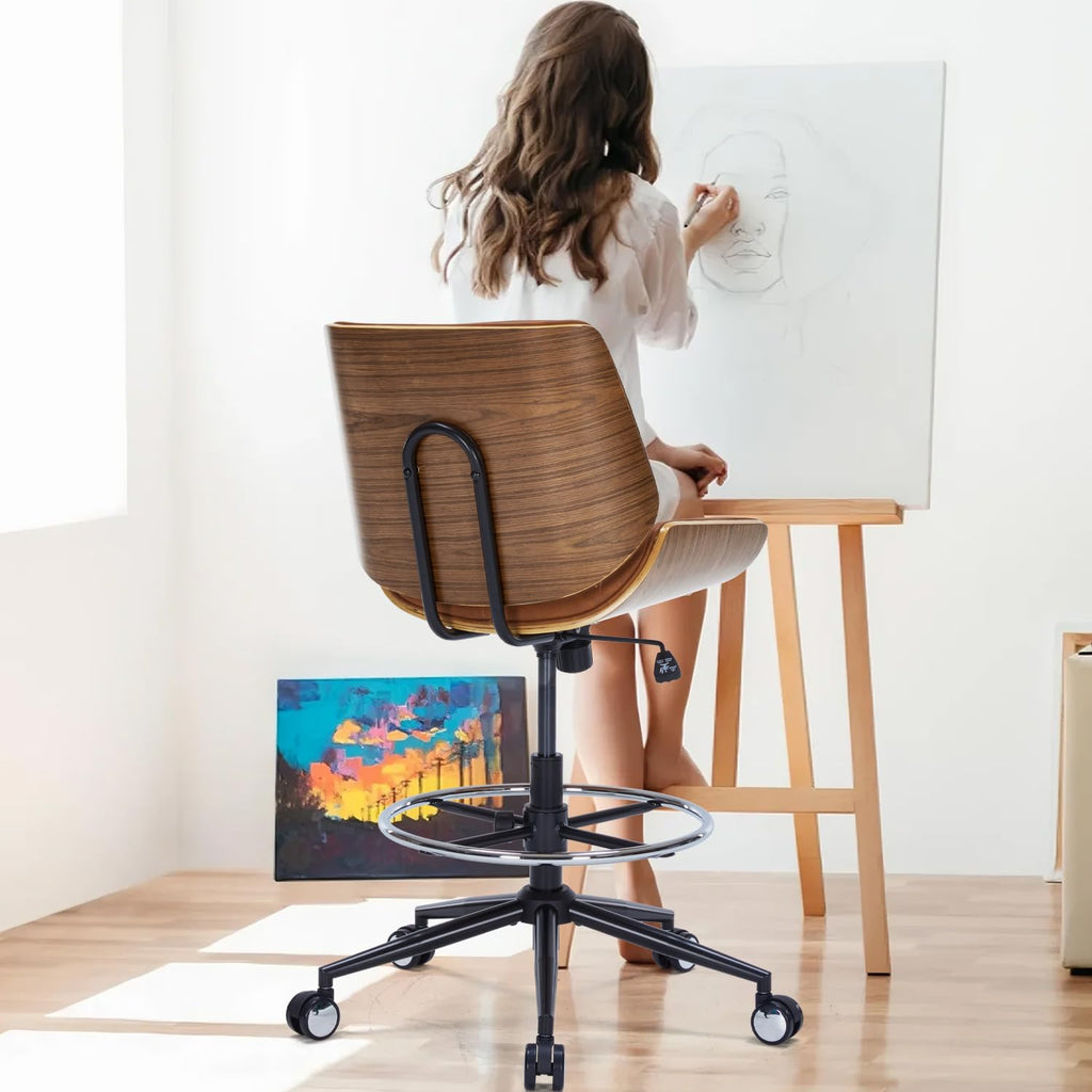 Brown Ergonomic Drafting Office Chair with Adjustable Height and Footrest Ring C4291