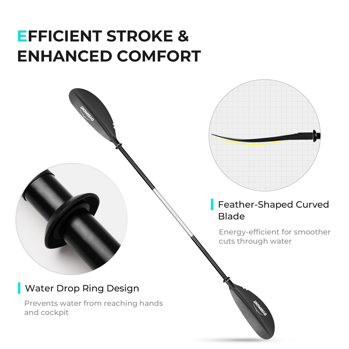 Heavy Duty Aluminum Alloy Kayak Paddles with Leash W4355
