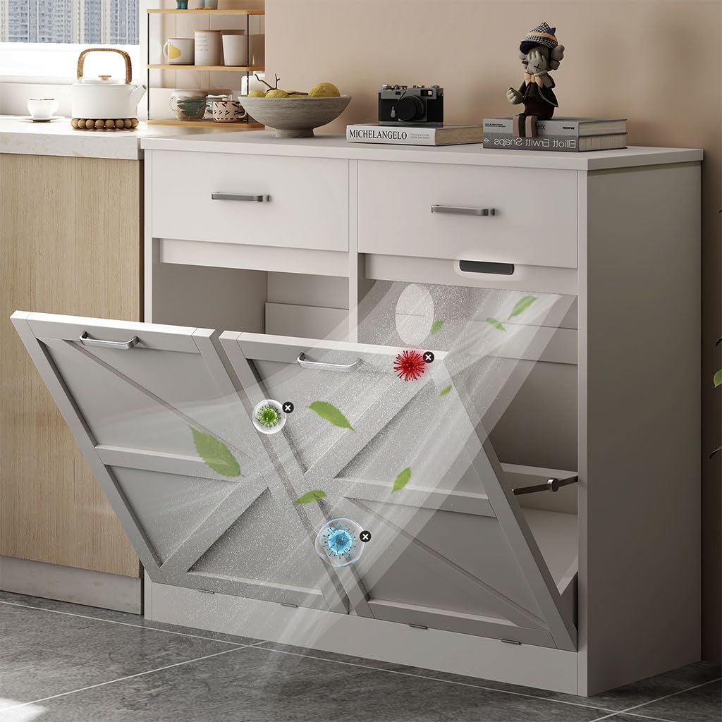 White Wooden Tilt Out Trash Cabinet C8049