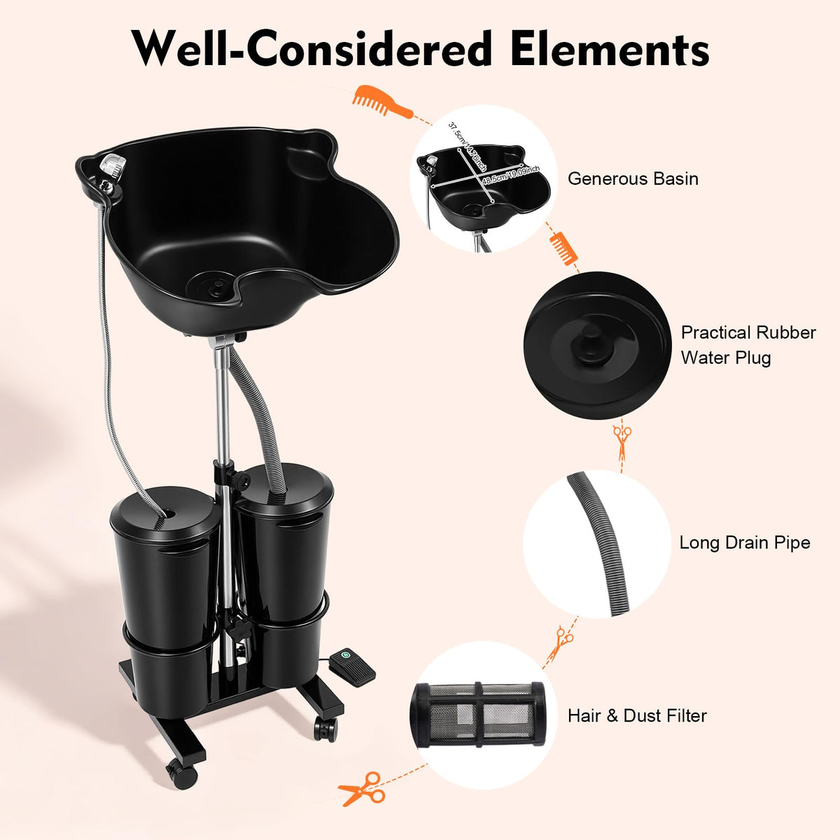 Portable Height Adjustable Shampoo Bowl with Electric Pump Q8284