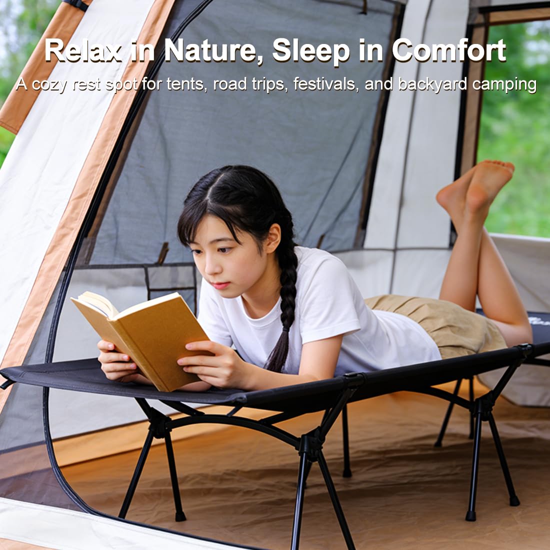 Adjustable Ultralight Folding Camping Cot 330lbs Black A766