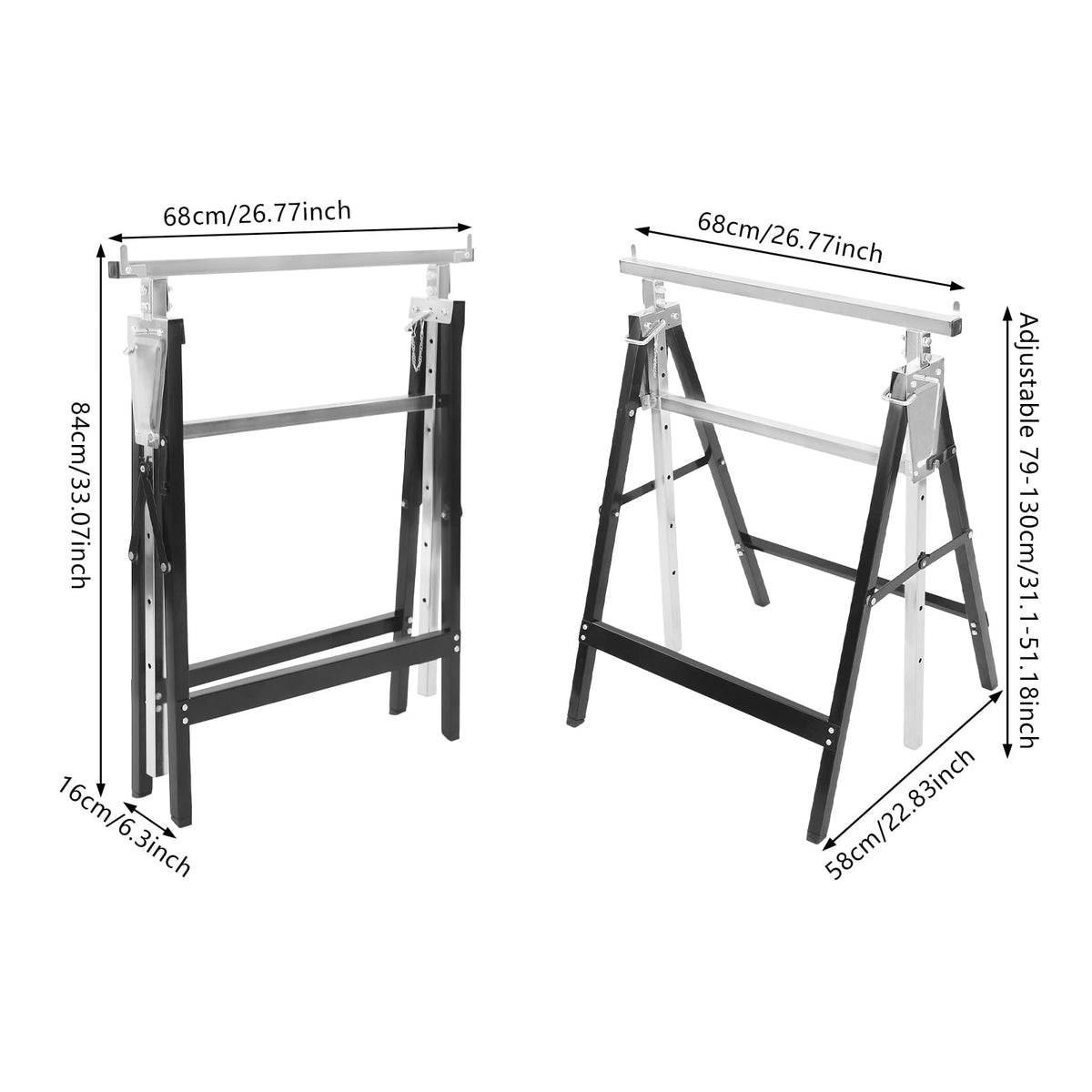 Foldable Steel 2 Pack Adjustable Height Saw Horses M1236
