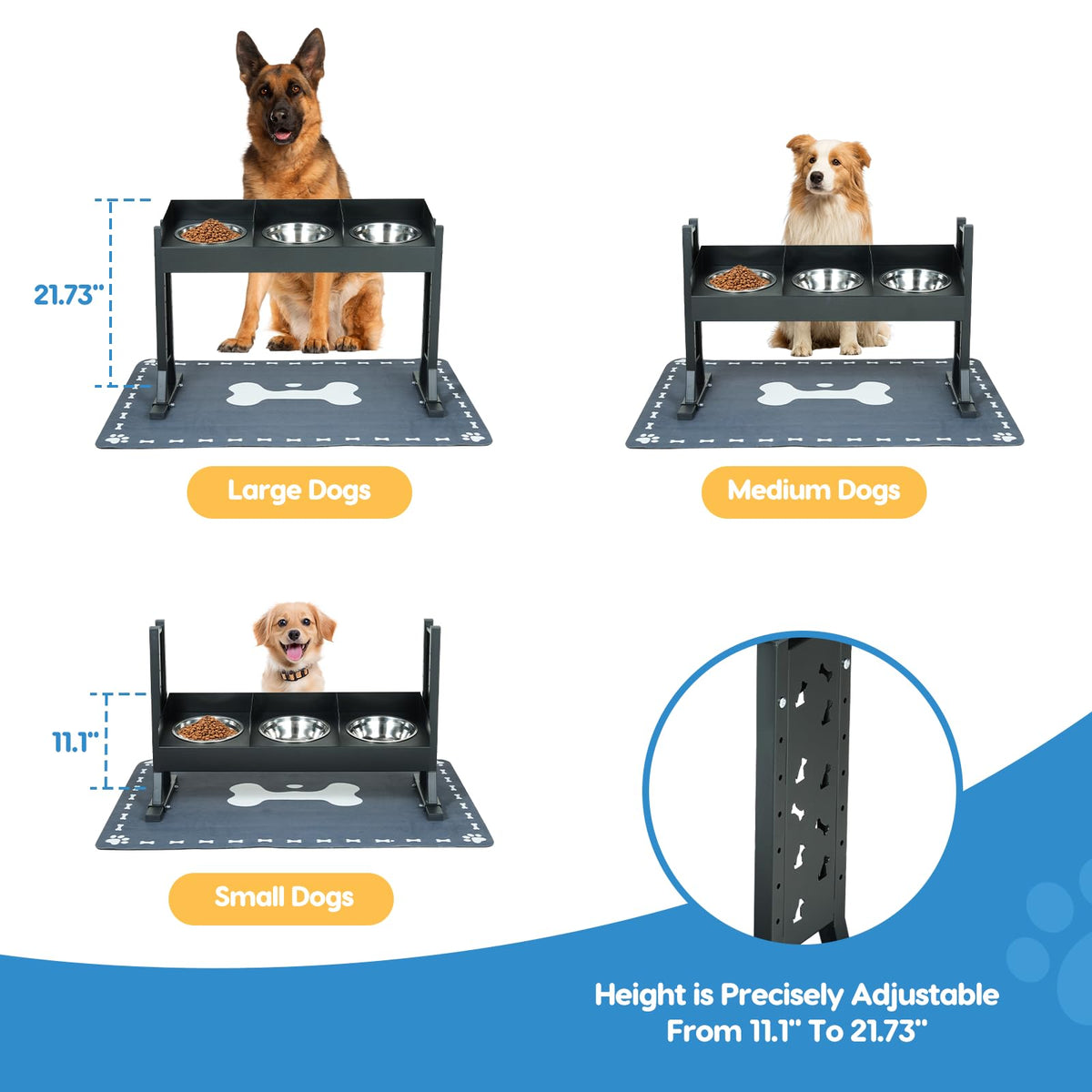 Elevated Dog Bowls with 3 Stainless Steel Bowls W177