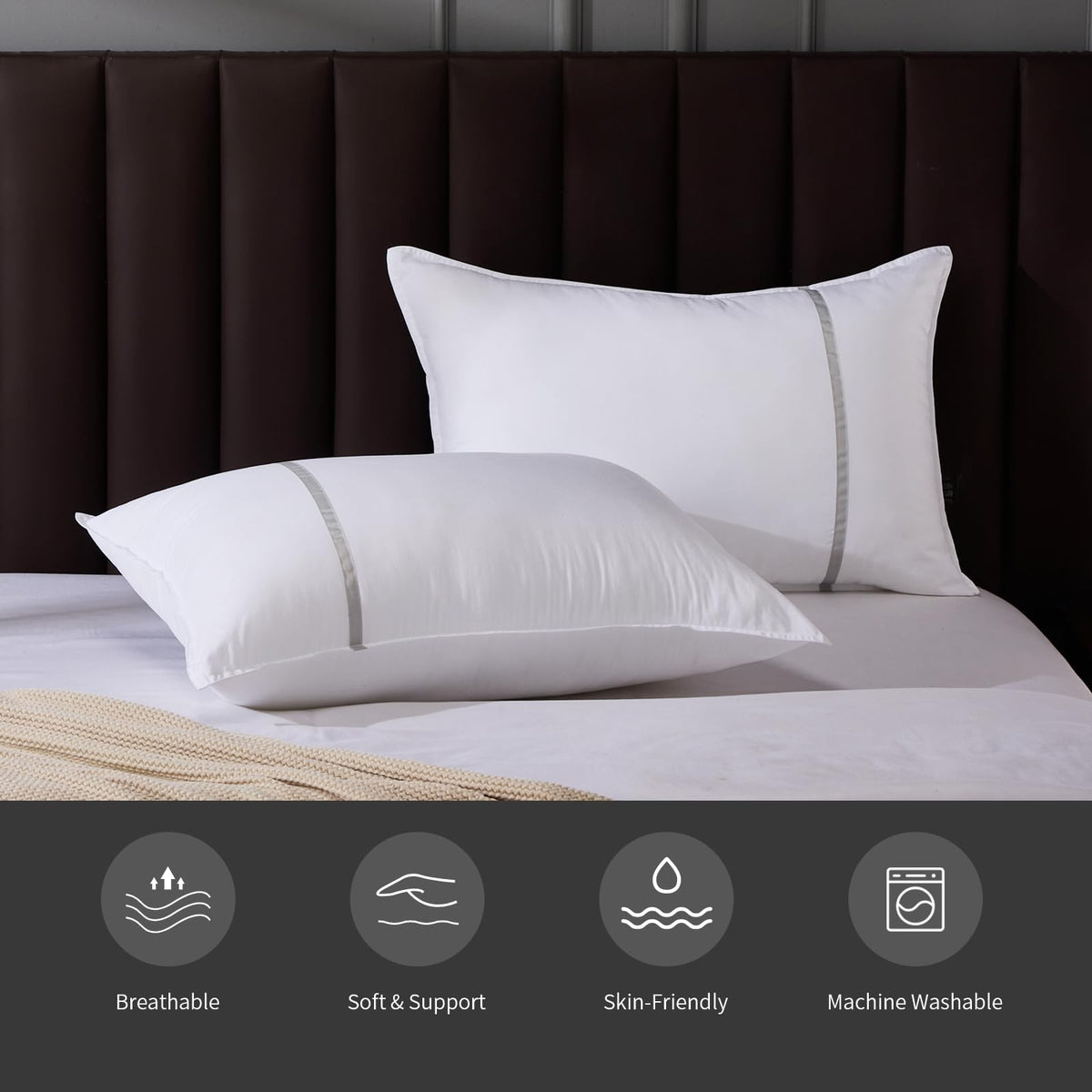 Queen Size Set of 2 Medium Firm Down Alternative Bed Pillows D802222