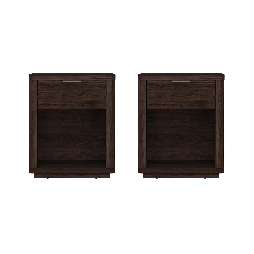 Brown Set of 2 Nightstands with Drawer and Open Shelf T282
