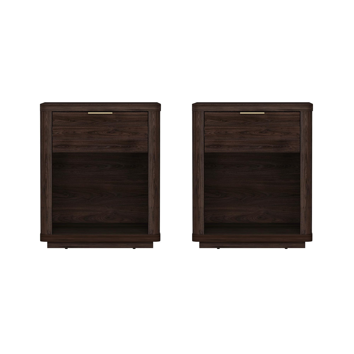 Brown Set of 2 Nightstands with Drawer and Open Shelf T282