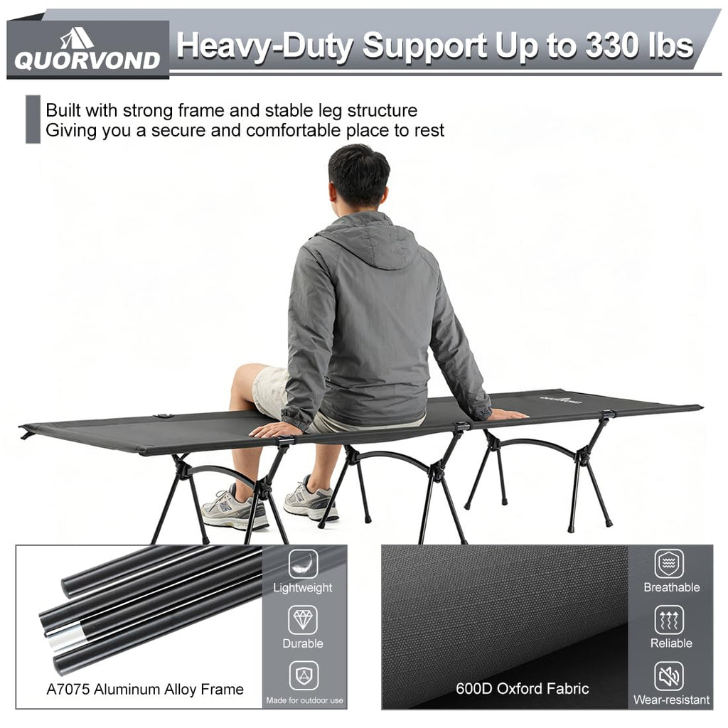 Adjustable Ultralight Folding Camping Cot 330lbs Black A766