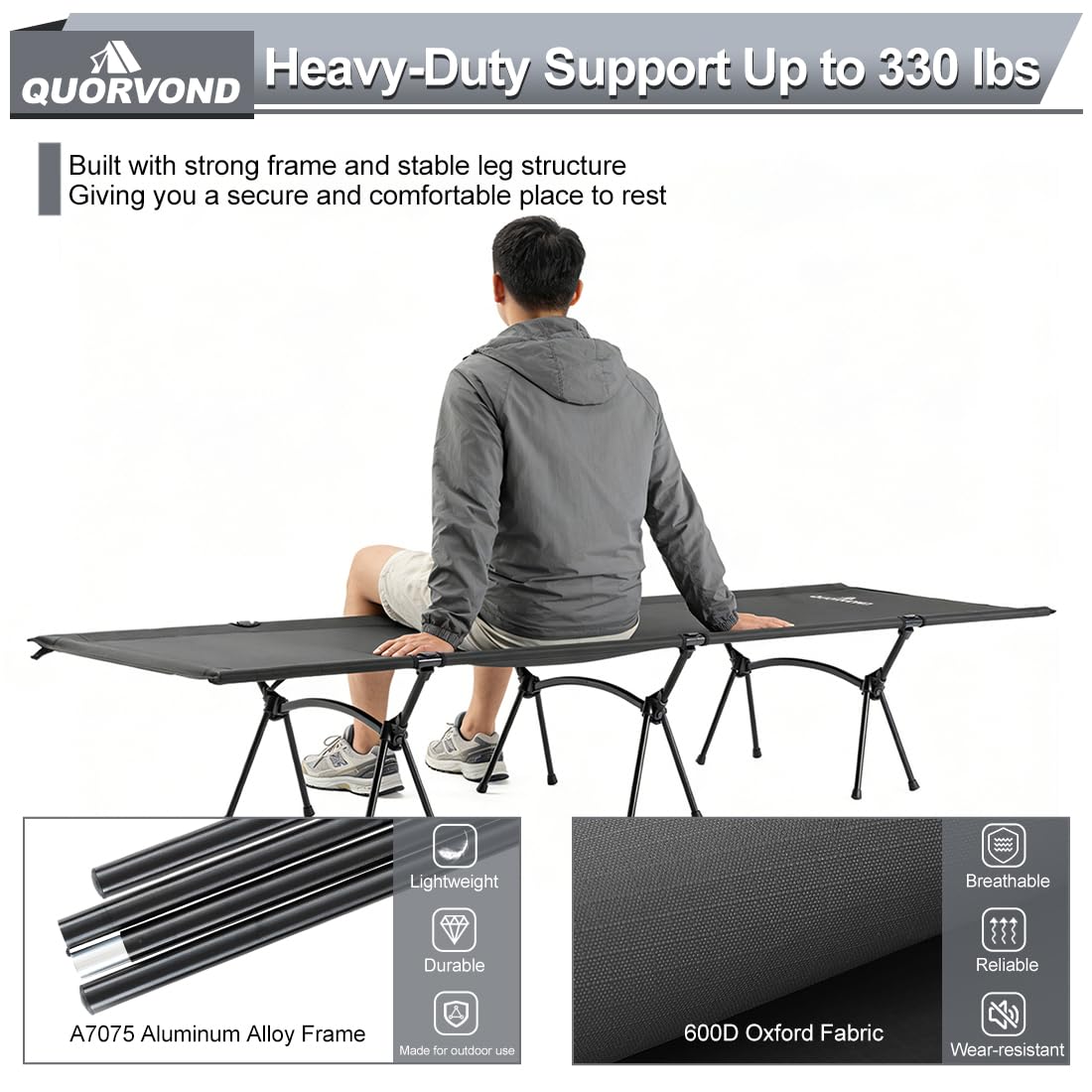 Adjustable Ultralight Folding Camping Cot 330lbs Black A766