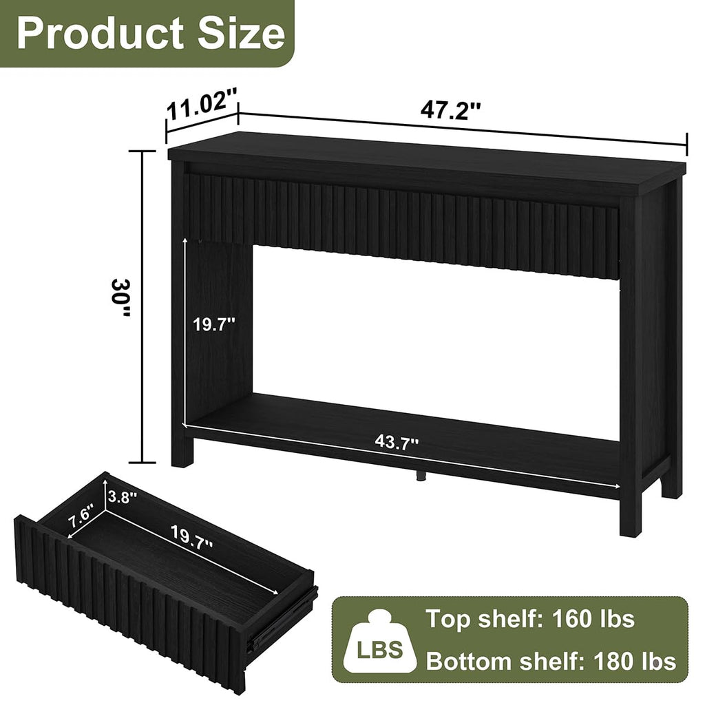 Black Wood Grain Console Table and 3 Tier Bookshelf Set H2692