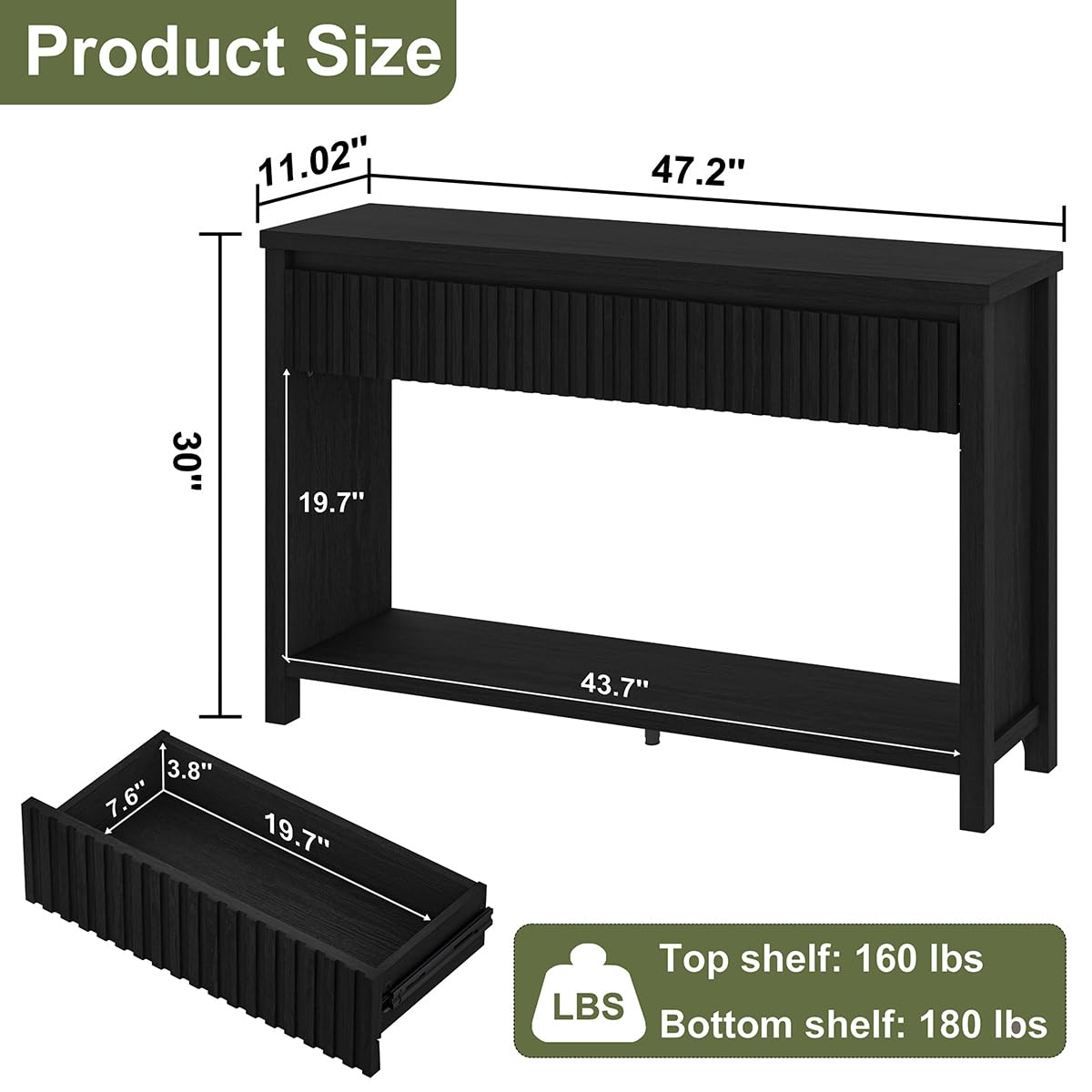 Black Wood Grain Console Table and 3 Tier Bookshelf Set H2692