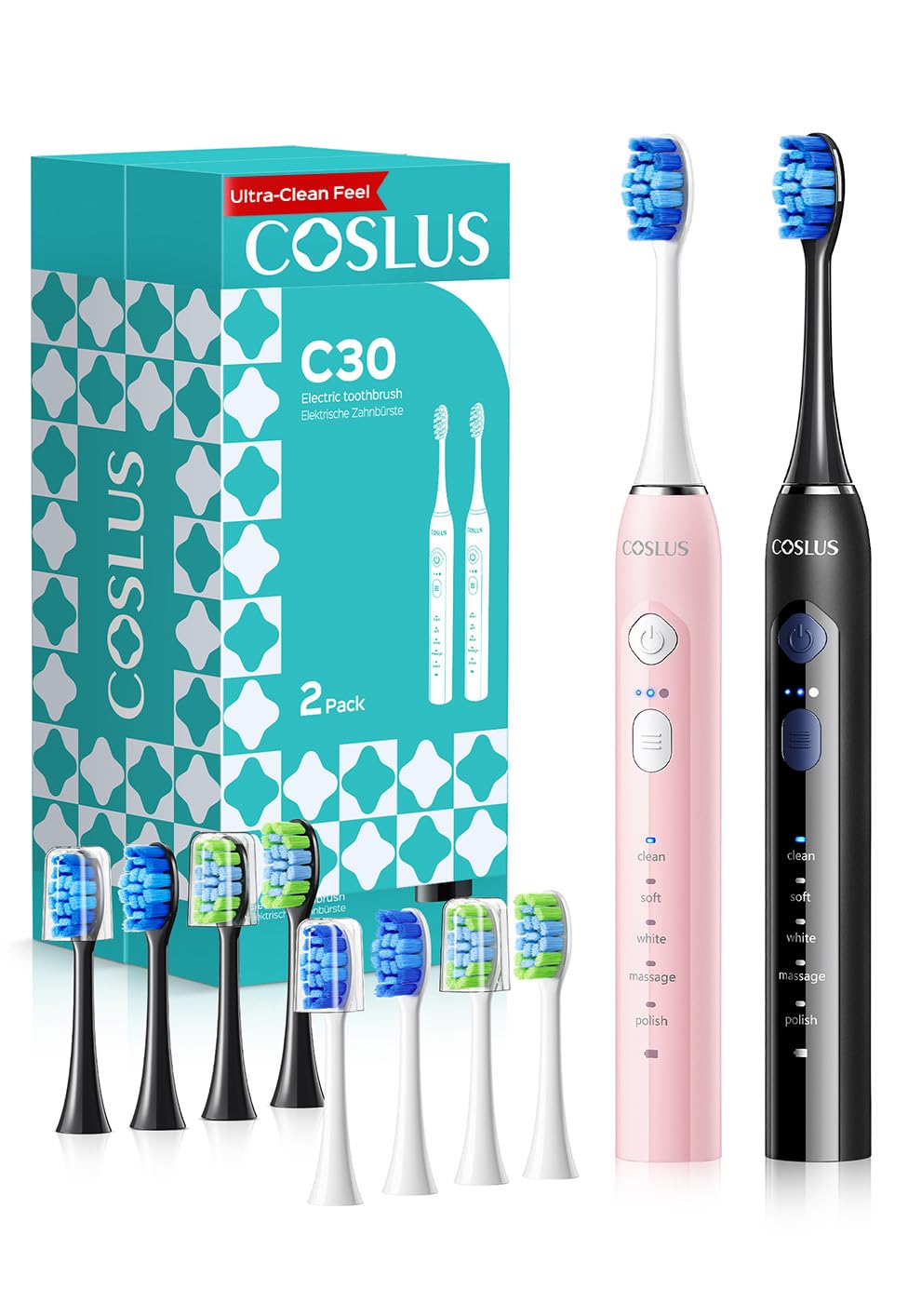 Electric Toothbrush 2PCS Black Pink F8038