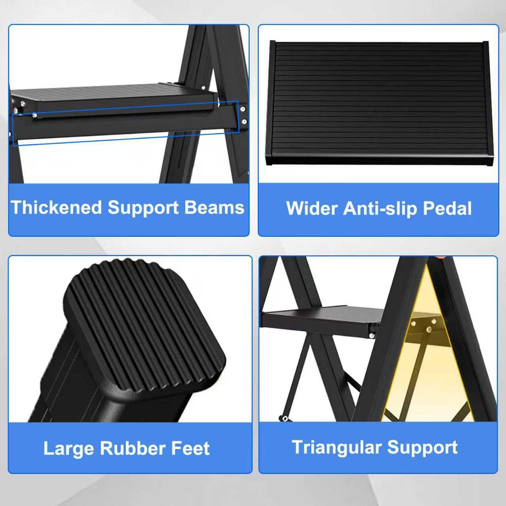 3 Step Foldable Stool with Single-Handrail Blue J479