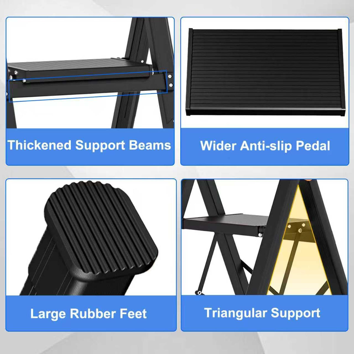 3 Step Foldable Stool with Single-Handrail Blue J479