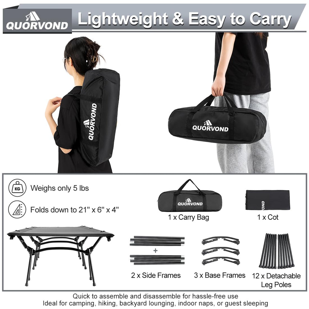 Adjustable Ultralight Folding Camping Cot 330lbs Black A766