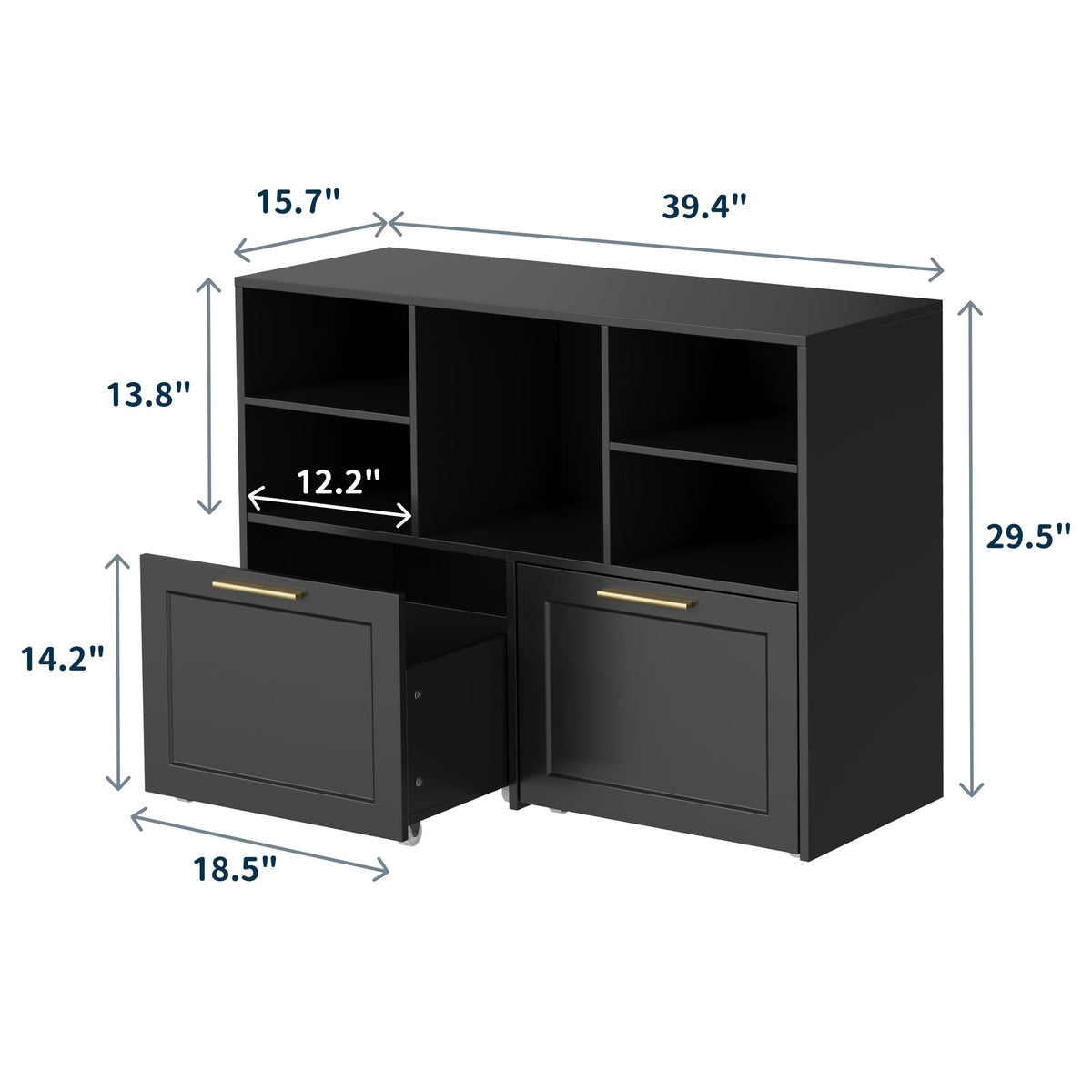 Black 2 Drawer Lateral File Cabinet with Open Storage Cubes S41310