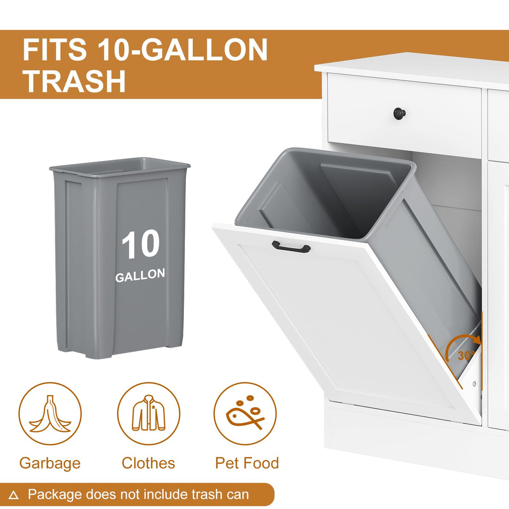 White 20-Gallon Wooden Tilt-Out Trash Can Cabinet L7765