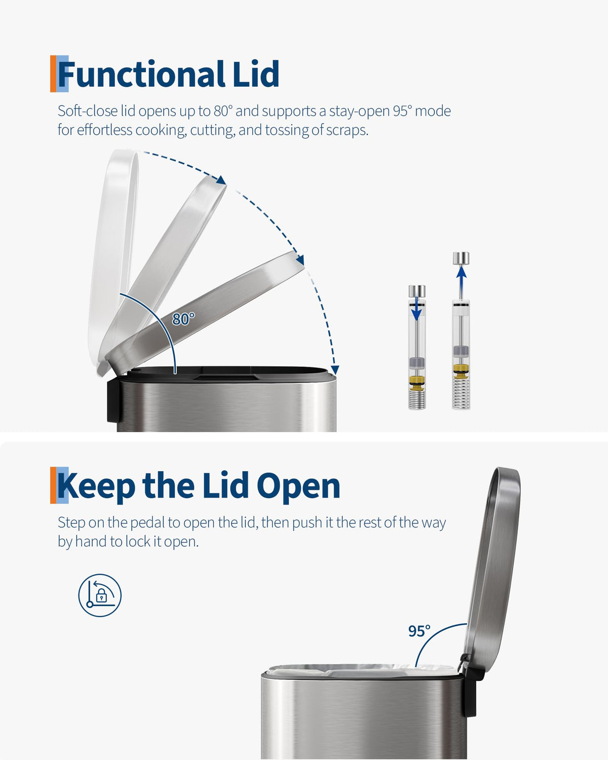 Stainless Steel 13 Gal Step-On Trash Can with Soft Close Lid Q5756