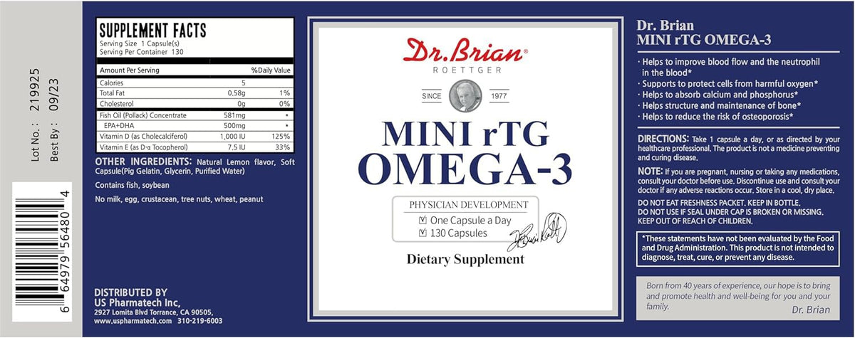 130 Softgel rTG Omega 3 Fish Oil Capsule with EPA/DHA Vitamin D E V5265