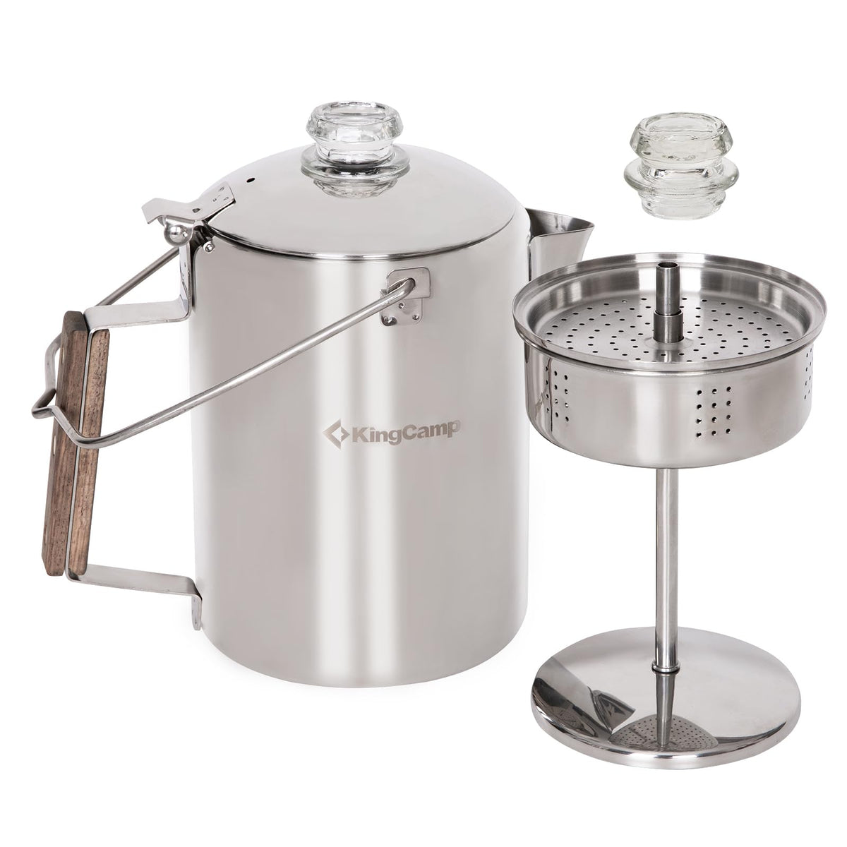 9 Cup Stainless Steel Coffee Pot with Wood Handle O7227