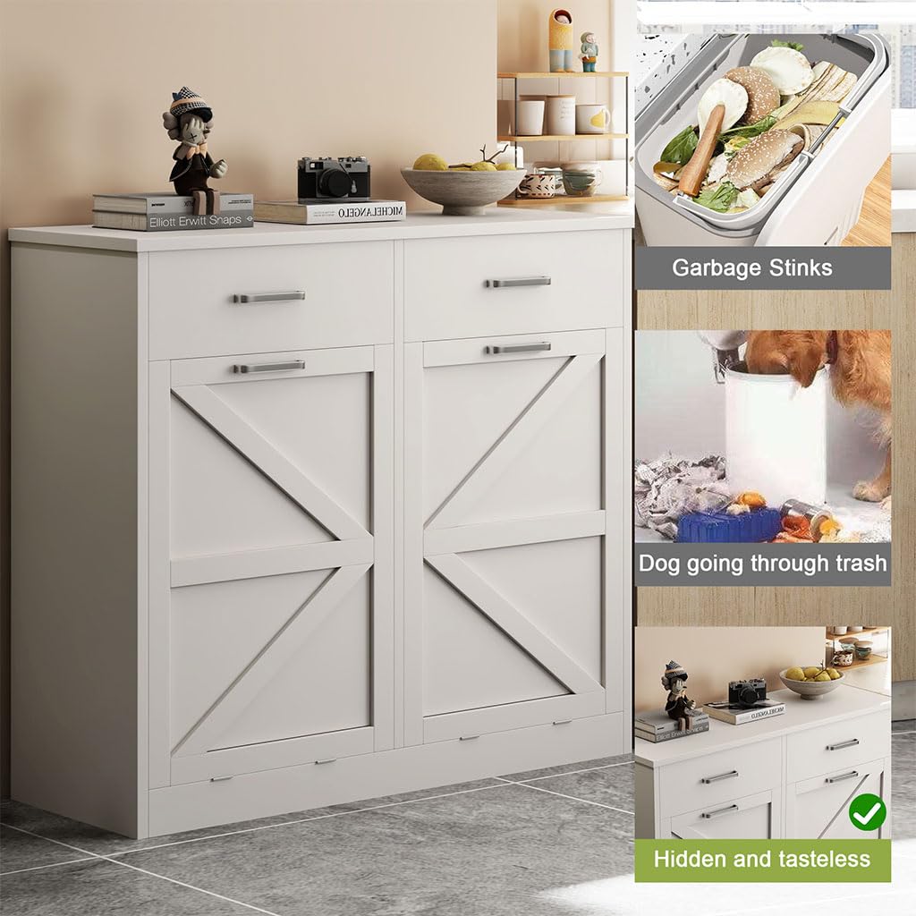 White Wooden Tilt Out Trash Cabinet C8049