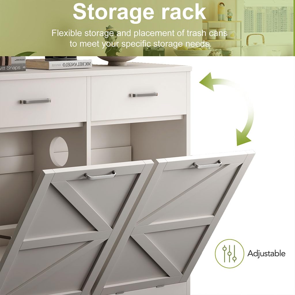 White Wooden Tilt Out Trash Cabinet C8049