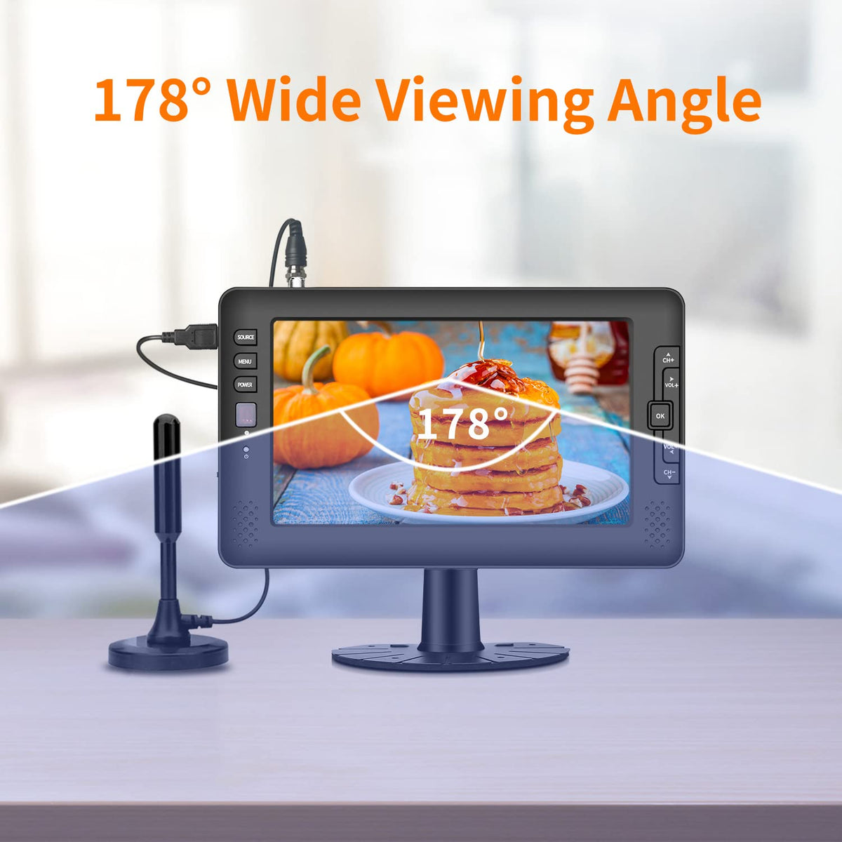 9" IPS Screen Portable TV with ATSC Tuner and Rechargeable Battery U132