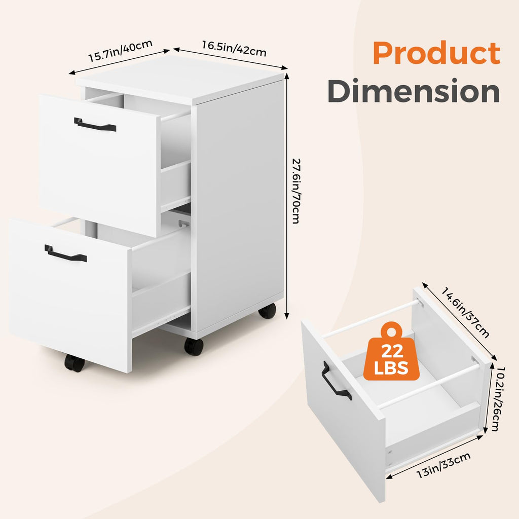 White 2 Drawer Rolling Wood File Cabinet N75530
