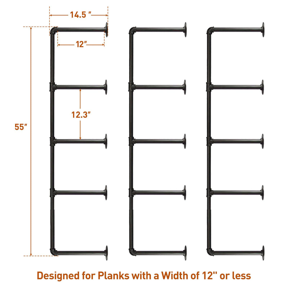 Industrial Iron Pipe 5-Tier Shelves I310