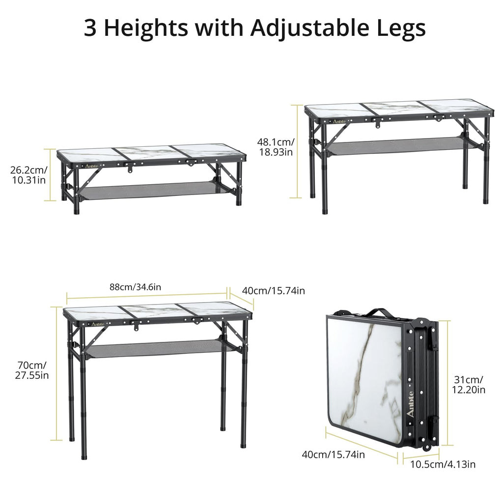 3ft Folding Camping Table, 3 Adjustable Height M277993