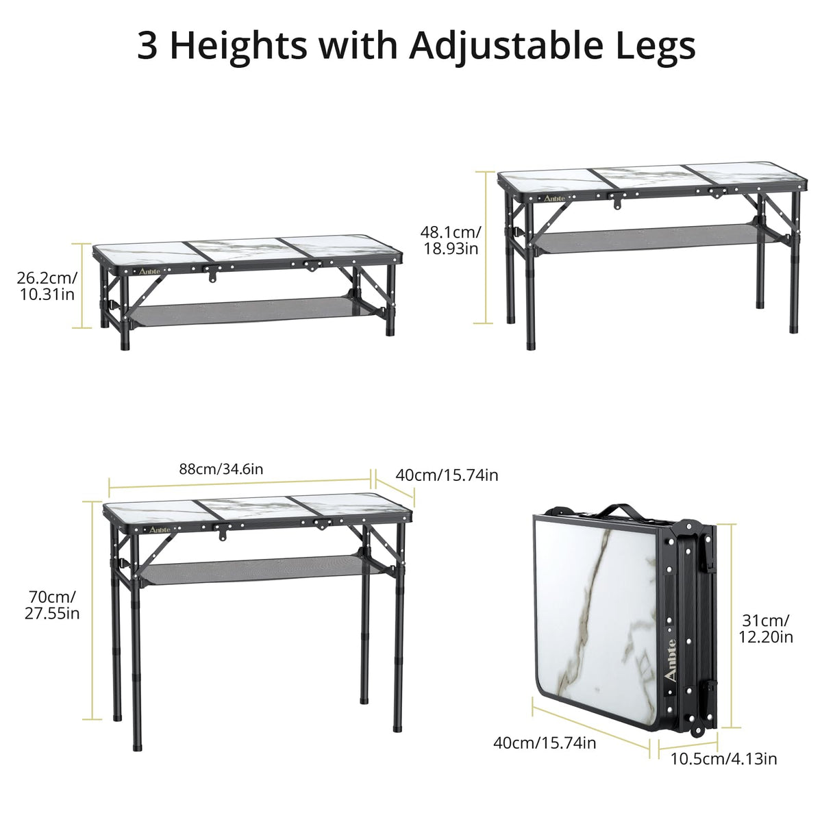 3ft Folding Camping Table, 3 Adjustable Height M277993