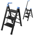 3 Step Foldable Stool with Single-Handrail Blue J479