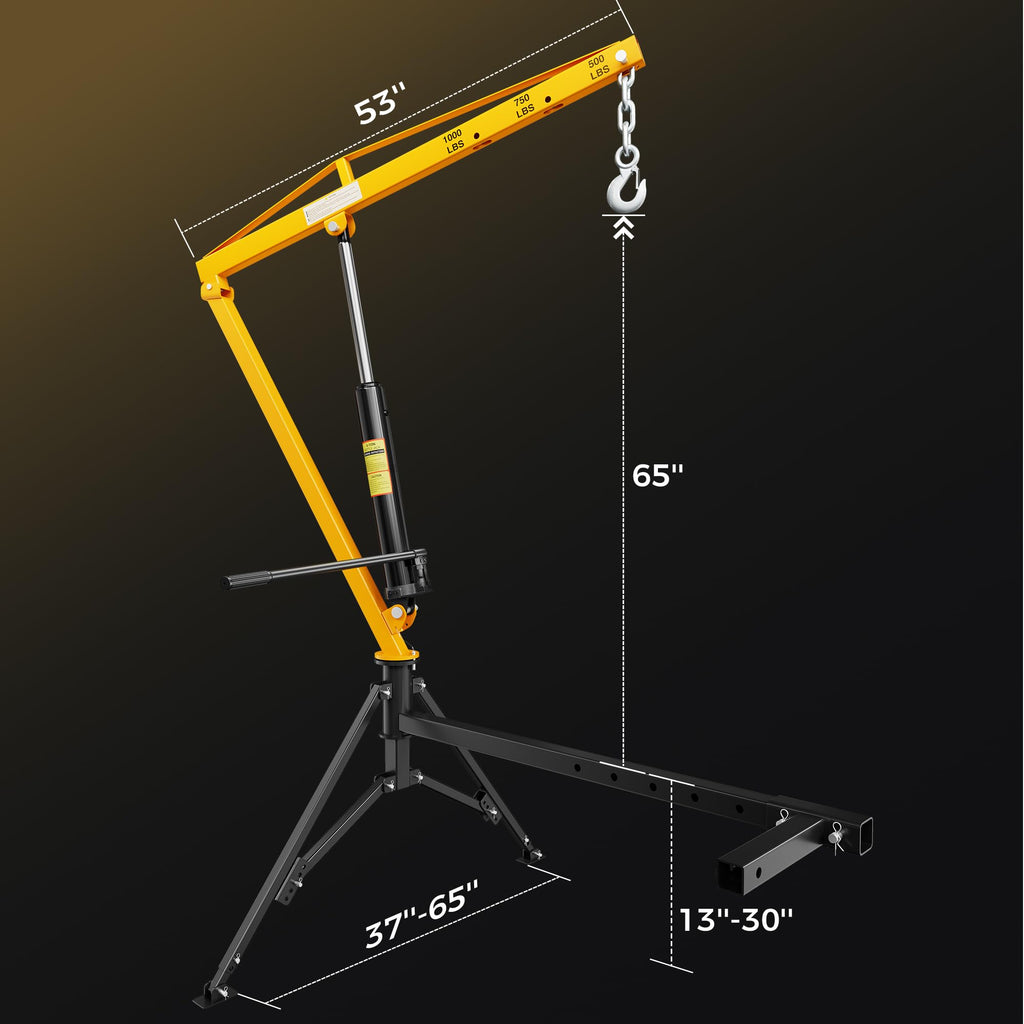 Truck Crane 1000 lb Hydraulic 360 Swivel Yellow G632655