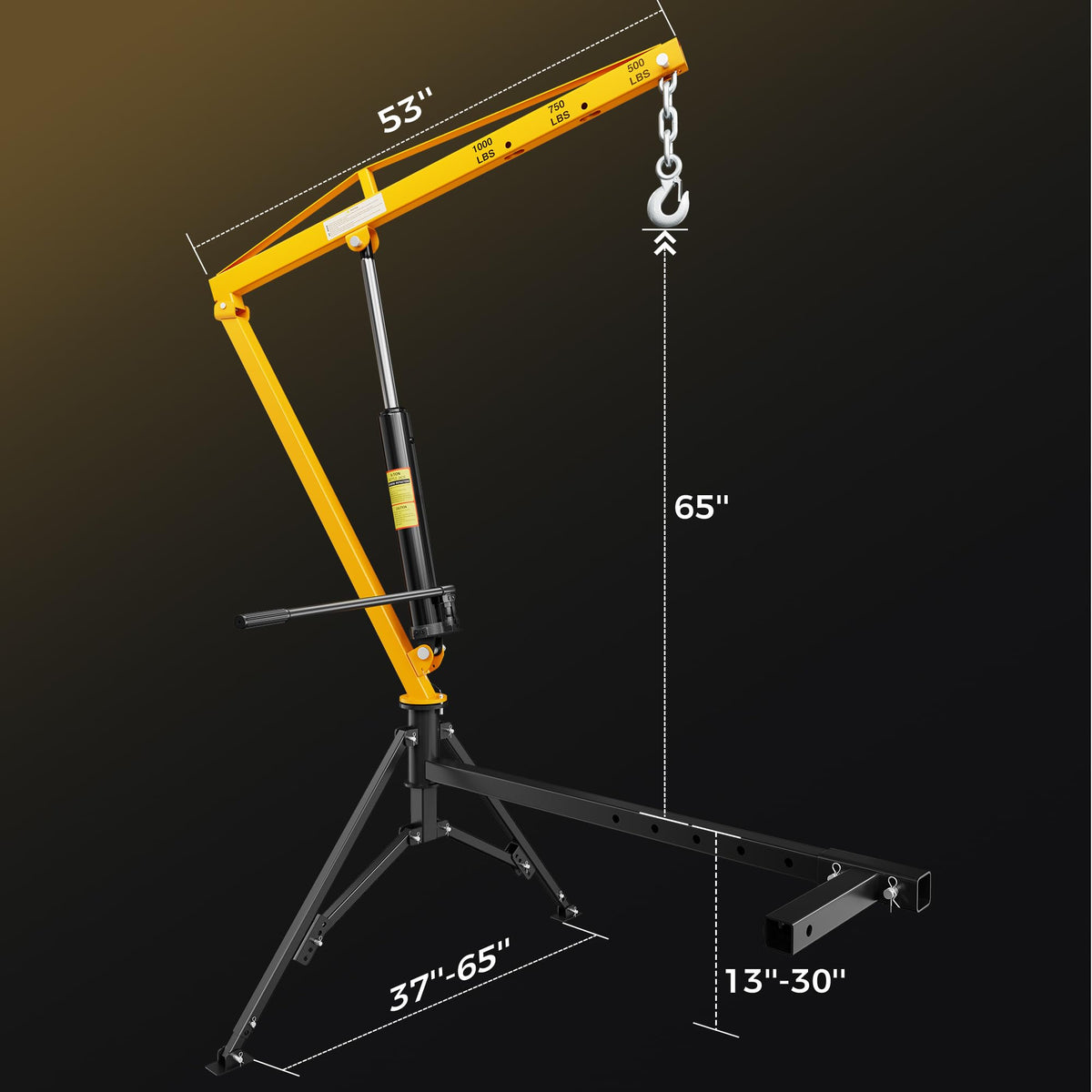 Truck Crane 1000 lb Hydraulic 360 Swivel Yellow G632655